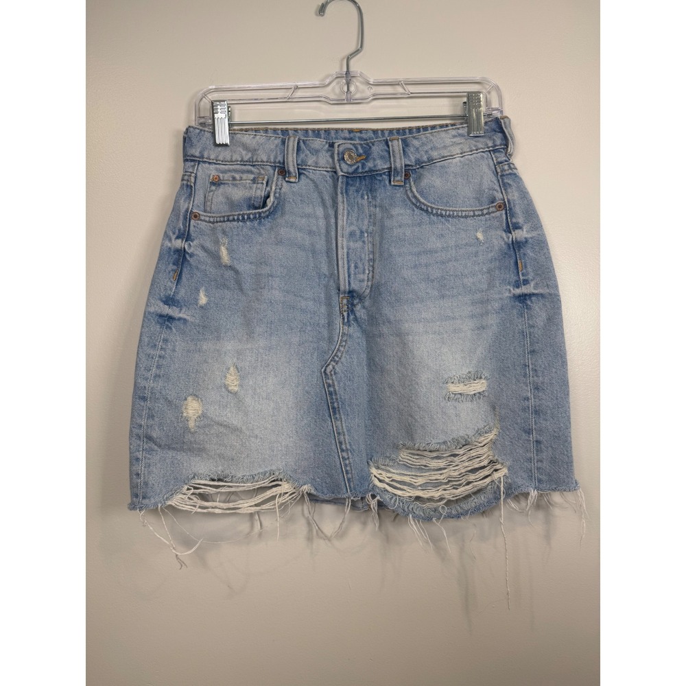 Light Wash Distressed Denim Mini Skirt